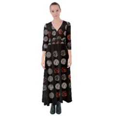 Black And Multicolored Polka Dot Artwork Digital Art Button Up Maxi Dress by Jancukart