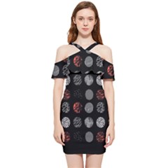 Black And Multicolored Polka Dot Artwork Digital Art Shoulder Frill Bodycon Summer Dress