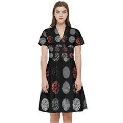 Black And Multicolored Polka Dot Artwork Digital Art Short Sleeve Waist Detail Dress