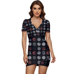 Black And Multicolored Polka Dot Artwork Digital Art Low Cut Cap Sleeve Mini Dress