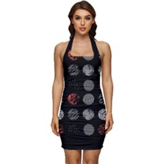 Black And Multicolored Polka Dot Artwork Digital Art Sleeveless Wide Square Neckline Ruched Bodycon Dress by Jancukart