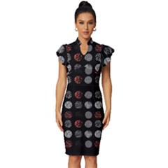 Black And Multicolored Polka Dot Artwork Digital Art Vintage Frill Sleeve V-neck Bodycon Dress by Jancukart