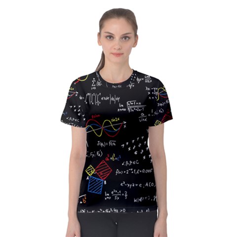 Black Background With Text Overlay Mathematics Formula Board Women s Sport Mesh Tee by Jancukart