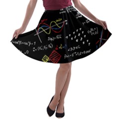 Black Background With Text Overlay Mathematics Formula Board A-line Skater Skirt by Jancukart