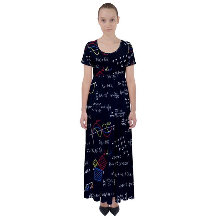 Black Background With Text Overlay Mathematics Formula Board High Waist Short Sleeve Maxi Dress