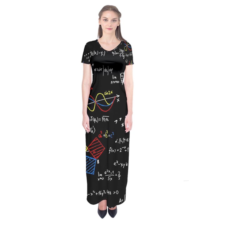 Black Background With Text Overlay Mathematics Formula Board Short Sleeve Maxi Dress