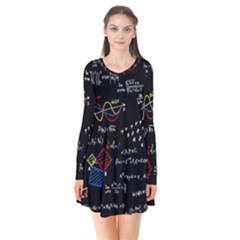 Black Background With Text Overlay Mathematics Formula Board Long Sleeve V-neck Flare Dress