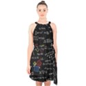 Black Background With Text Overlay Mathematics Formula Board Halter Collar Waist Tie Chiffon Dress View1