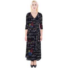 Black Background With Text Overlay Mathematics Formula Board Quarter Sleeve Wrap Maxi Dress