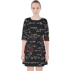 Black Background With Text Overlay Mathematics Formula Board Quarter Sleeve Pocket Dress by Jancukart