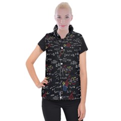 Black Background With Text Overlay Mathematics Formula Board Women s Button Up Vest