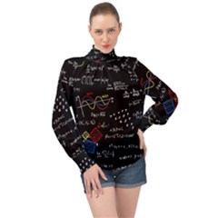 Black Background With Text Overlay Mathematics Formula Board High Neck Long Sleeve Chiffon Top by Jancukart