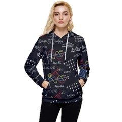 Black Background With Text Overlay Mathematics Formula Board Women s Lightweight Drawstring Hoodie