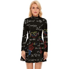 Black Background With Text Overlay Mathematics Formula Board Long Sleeve Velour Longline Dress