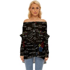 Black Background With Text Overlay Mathematics Formula Board Off Shoulder Chiffon Pocket Shirt