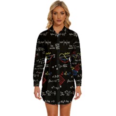 Black Background With Text Overlay Mathematics Formula Board Womens Long Sleeve Shirt Dress