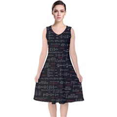 Black Background With Text Overlay Digital Art Mathematics V-neck Midi Sleeveless Dress 