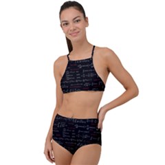 Black Background With Text Overlay Digital Art Mathematics High Waist Tankini Set