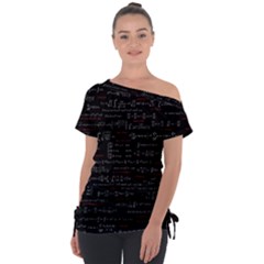 Black Background With Text Overlay Digital Art Mathematics Off Shoulder Tie-up Tee