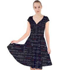 Black Background With Text Overlay Digital Art Mathematics Cap Sleeve Front Wrap Midi Dress