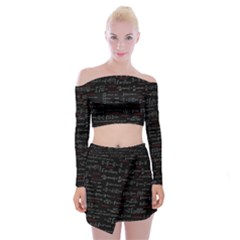 Black Background With Text Overlay Digital Art Mathematics Off Shoulder Top With Mini Skirt Set