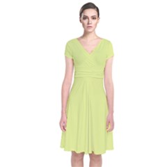 Key Lime Yellow	 - 	short Sleeve Front Wrap Dress by ColorfulDresses