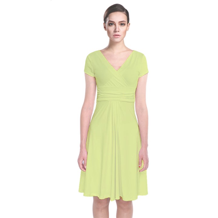 Key Lime Yellow	 - 	Short Sleeve Front Wrap Dress