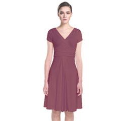 Cordovan Brown	 - 	short Sleeve Front Wrap Dress