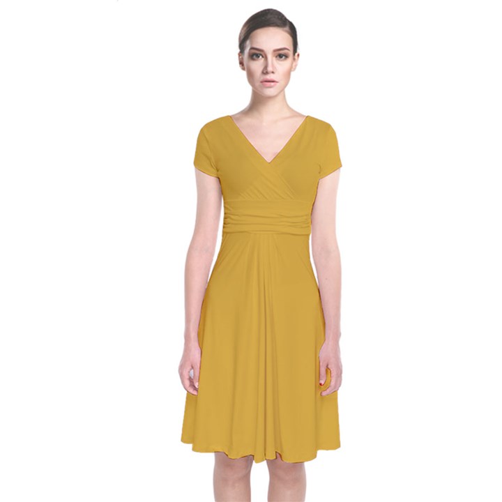 Goldenrod Orange	 - 	Short Sleeve Front Wrap Dress