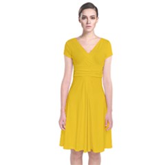 Canary Yellow	 - 	short Sleeve Front Wrap Dress by ColorfulDresses