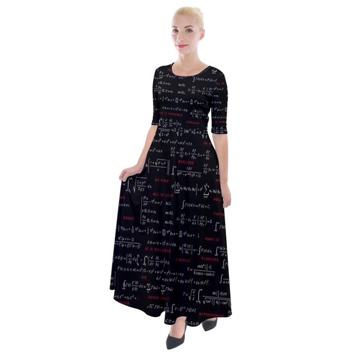 Black Background With Text Overlay Digital Art Mathematics Half Sleeves Maxi Dress