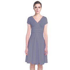 Quick Silver Grey	 - 	short Sleeve Front Wrap Dress by ColorfulDresses