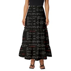 Black Background With Text Overlay Digital Art Mathematics Tiered Ruffle Maxi Skirt by Jancukart