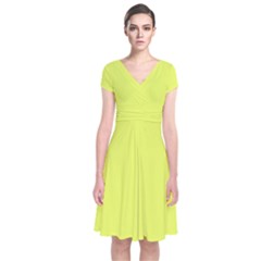 Lemon Yellow	 - 	short Sleeve Front Wrap Dress by ColorfulDresses