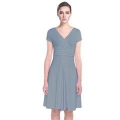 Silver Blue	 - 	short Sleeve Front Wrap Dress by ColorfulDresses