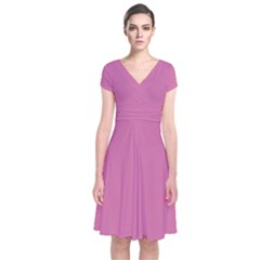 Wild Orchid Pink	 - 	short Sleeve Front Wrap Dress by ColorfulDresses