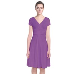 Plum Purple	 - 	short Sleeve Front Wrap Dress by ColorfulDresses