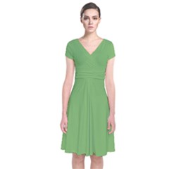 Bud Green	 - 	short Sleeve Front Wrap Dress by ColorfulDresses