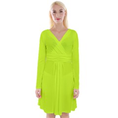 Arctic Lime Green	 - 	long Sleeve Front Wrap Dress