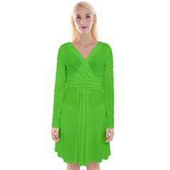 Bright Green	 - 	long Sleeve Front Wrap Dress