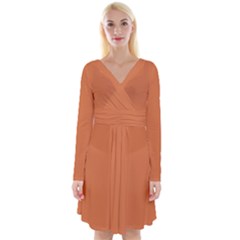 Amber Glow Orange	 - 	long Sleeve Front Wrap Dress by ColorfulDresses