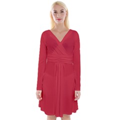 Flame Scarlet Red	 - 	long Sleeve Front Wrap Dress