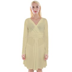 Beige	 - 	long Sleeve Front Wrap Dress by ColorfulDresses