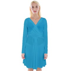 Pacific Blue	 - 	long Sleeve Front Wrap Dress by ColorfulDresses