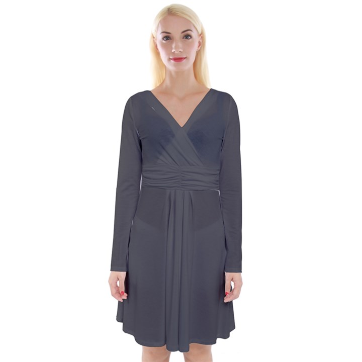 Iron Grey	 - 	Long Sleeve Front Wrap Dress