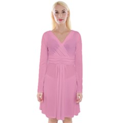 Flamingo Pink	 - 	long Sleeve Front Wrap Dress by ColorfulDresses