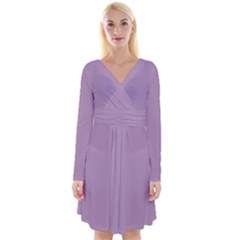 Lavender Herb Purple	 - 	long Sleeve Front Wrap Dress by ColorfulDresses