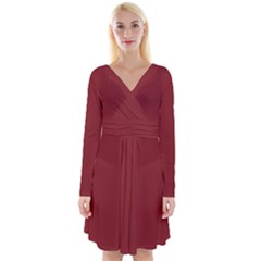 Chili Oil Red	 - 	long Sleeve Front Wrap Dress