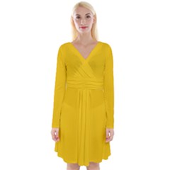 Canary Yellow	 - 	long Sleeve Front Wrap Dress