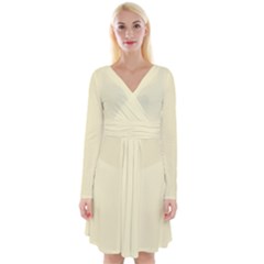 Lemon Chiffon Yellow	 - 	long Sleeve Front Wrap Dress by ColorfulDresses